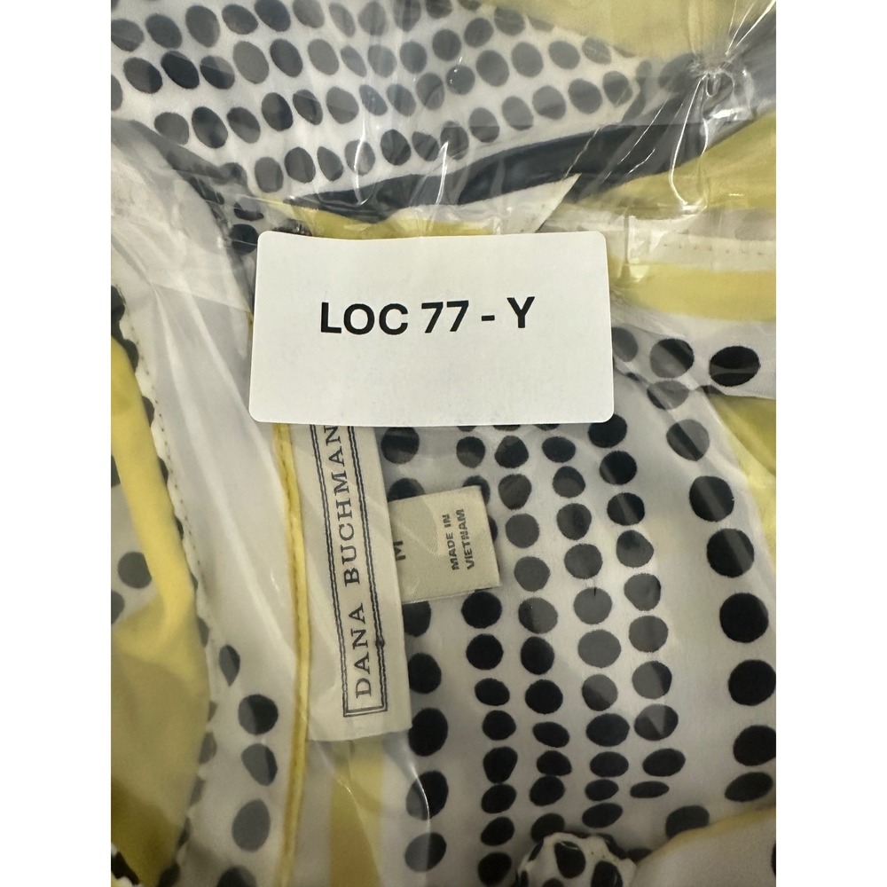 Dana Buchman Womens Sleeveless Button Front Blouse M Yellow Black Dot Stripe - Picture 8 of 8